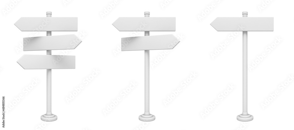 Wall mural white blank signpost arrows 3d