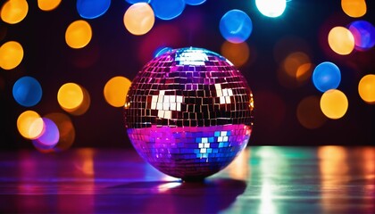 Fototapeta na wymiar Disco ball sphere with colorful lights at party - abstract wallpaper background