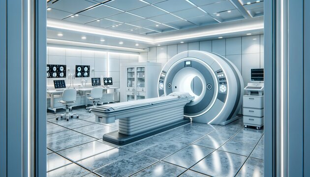 Hospital lab's advanced MRI/CT scan machine - wide banner, medical diagnosis equipment with copy space