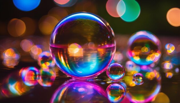 Flying bubbles on colorful background - abstract desktop wallpaper for PC