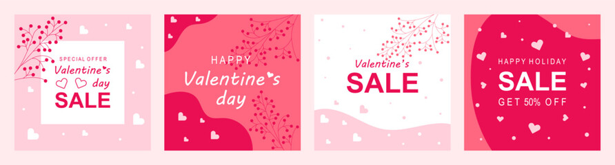 Valentine's Day holidays square templates. Special offer template design. Vector illustrations for social media banners and website, online shopping, sale ads, greeting cards, marketing material - obrazy, fototapety, plakaty