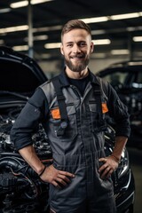 Skilled auto mechanic at his own workshop