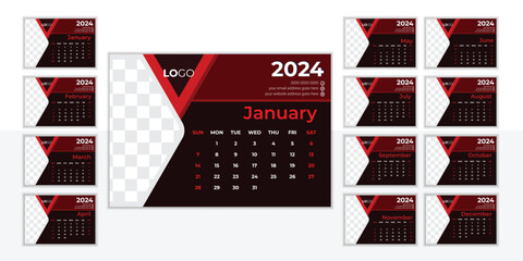 Unique desk calendar design template 2024