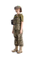 Young female soldier isolated on white