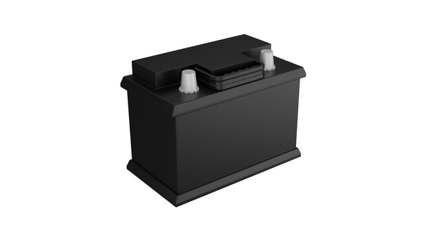 Black car battery or accumulator isolated on transparent and white background. Car concept. 3D render