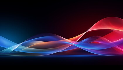Bands of colourful light with gradient from blue to red, dark background, copy space