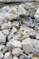 Broken concrete, Piles of rubble after house demolition