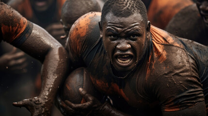 Intense scrum in rugby players' determination evident