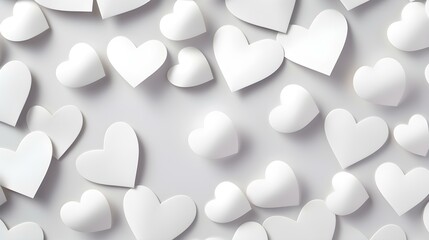 Seamless Background of Paper Hearts in white Colors. Romantic Wallpaper with Copy Space