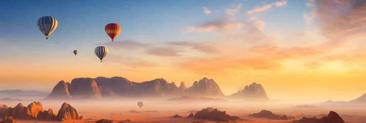  Mountains of Al Ula desert Saudi Arabia touristic destination, ballons at the golden sunset © David