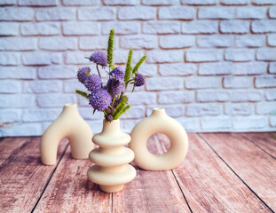 Set of vases with flowers . Scandinavian interior style