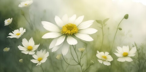 Camomile daisy flowers. AI generated illustration