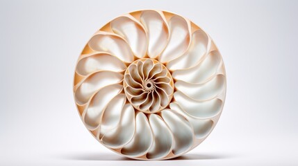  a close up of a large white object with a spiral design on the center of it's shell, on a white background.