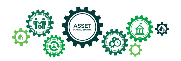 Asset management banner web icon vector illustration concept with icon of asset life cycle system responsible and governance - obrazy, fototapety, plakaty