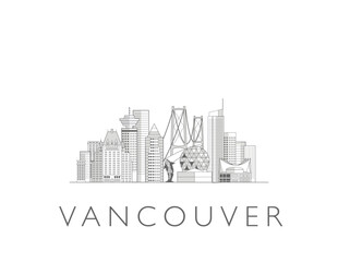 Vancouver BC cityscape line art style vector illustration stock illustration in black and white