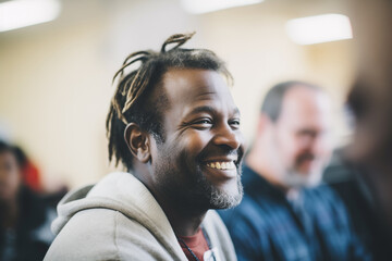 Cheerful man with dreadlocks enjoying a social meetup
