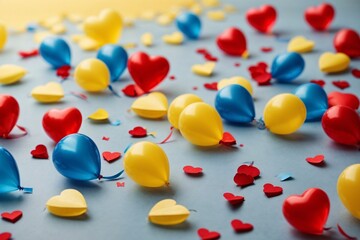 Valentine's day background with hearts and balloons.