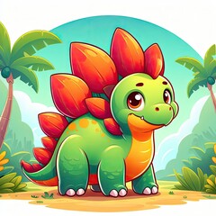 Cartoon Dinosaur in Jungle