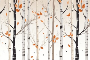 A seamless vector illustration pattern showcasing birch trees in autumn. Perfect for textile, wallpaper, or print design.