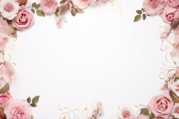 A frame designed for wedding invitations, adorned with beautiful blooming flowers.