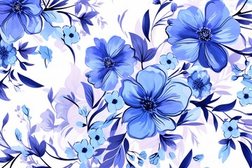 A modern hand-drawn blue flowers ornament pattern, creating an abstract and trendy print.