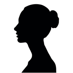 Black silhouette of a girl with her hair gathered in a bun on a white background