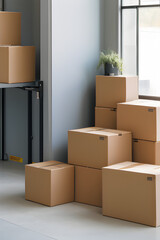 Moving parcel cardboard boxes in a new house or warehouse Delivery Theme Background