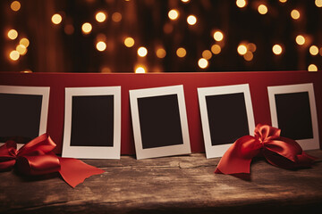 Christmas Polaroid photo frames mockup adding a touch of nostalgia to photos - obrazy, fototapety, plakaty