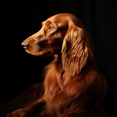 Beautiful Red Irish Setter - Isolated on a Black Background - Generative AI