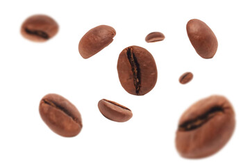 Coffee beans in flight on transparent background png