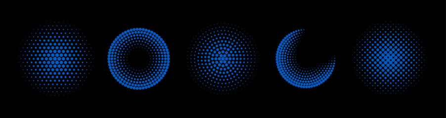 Set of halftone circles. Vector illustration.