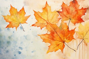 Naklejka na ściany i meble An abstract art autumn background featuring watercolor maple leaves. Hand-painted, this natural art is perfect for decorative design during the autumn festival.
