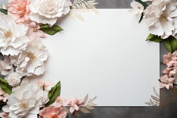 A frame designed for wedding invitations, showcasing elegant flowers and leaves.