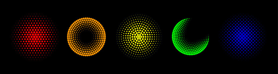 Set of halftone circles. Vector illustration.