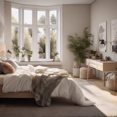 Fototapeta na wymiar Bedroom Bliss: Discover the Serene Elegance of a Modern Sanctuary in this Captivating Interior Shot!