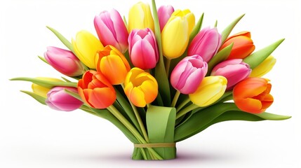 Colorful bouquet of tulips isolated on white background, created with Generative Ai technology.