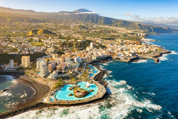 Aerial view of Puerto de la Cruz city, Tenerife, Spain.