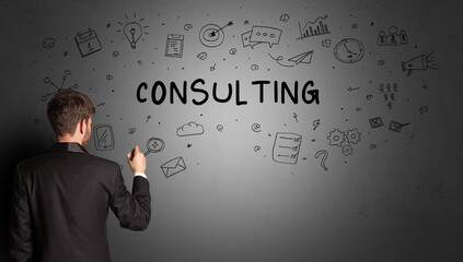 businessman drawing a creative idea sketch