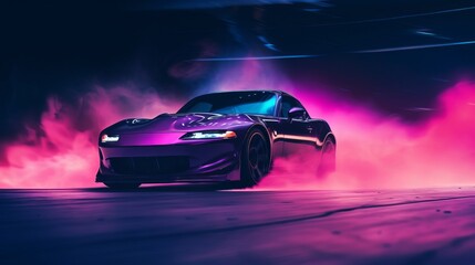 Naklejka premium Sports Car Burnout and Drifting on the Racing Track with Smoke and Heat. High-Performance Thrills