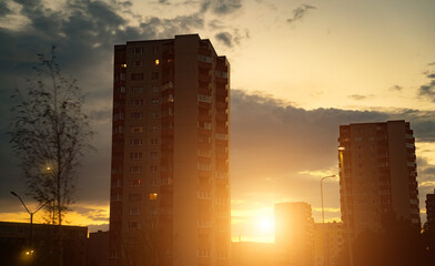 Soviet-style apartment buildings with balconies.