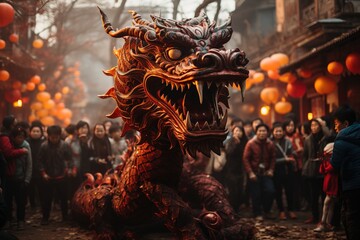 photo generated by festival and celebration of Chinese New Year's Eve with oriental dragon