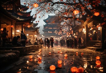 Fototapeta na wymiar photo of street of eastern city celebrating new year with fireworks