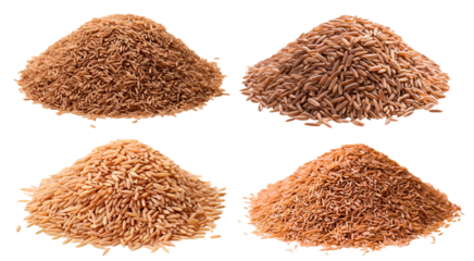 Set of brown rice piles, cut out