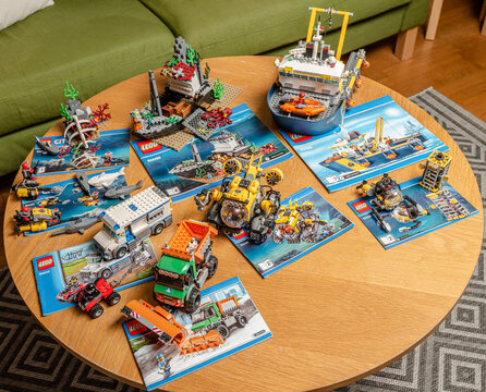 Gothenburg, Sweden - May 01 2020: Collection of Lego sets and instructions.
