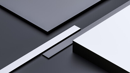 Geometric metal panels, square elements, black and gray abstract concept, product, banner. 3D render