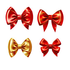 Red and Golden Bows. Set of Red and Golden Bows Isolated on Transparent Background Conveying Festivity and Decorative Elegance.. Cutout PNG.