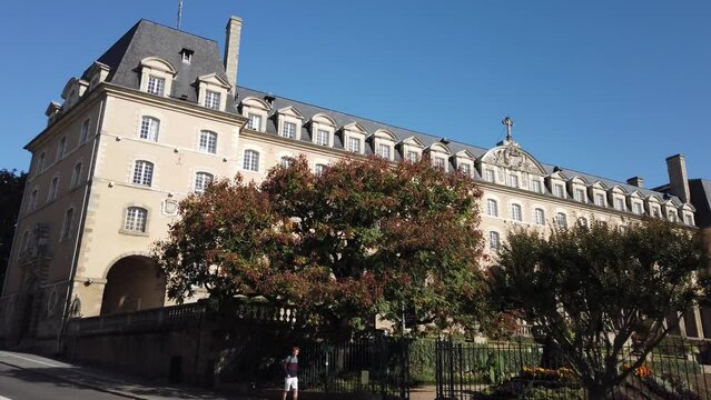 Rennes, France, October 10, 2023: DOLLY SHOT - The Saint George Palace (Palais Saint-Georges)  at 2 rue Gambetta, is a historic building in Rennes. Formerly an abbey residence, it was built in 1670.