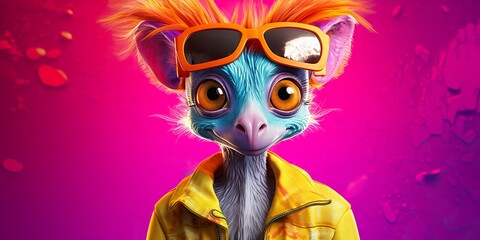 An expressive animal character as a synthetic influencer, in a whimsical cartoon style with bright colors