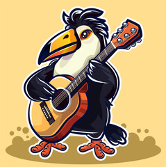 cute toucan playing acoustic guitar, vector illustration, toucan with his acoustic guitar