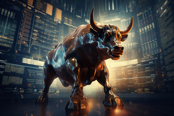 Bull depicting the bull market at the stock exchange